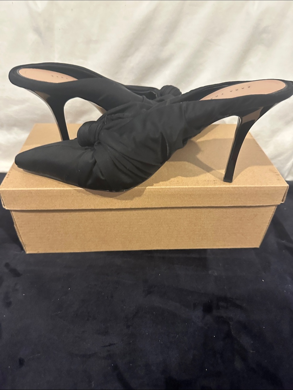 Zara Black Knotted Pointed-Toe High Heel Mules